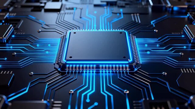 Closeup of a glowing circuit board