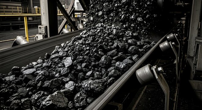 Heavy Duty Conveyor Belt Carrying Raw Coal Through Industrial Mining Processing System