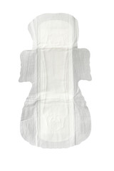 White isolated sanitary pad with wings — clean absorbent menstrual pad on white background (top view, cut-out) © Марина Максимова