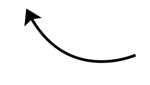 Black curved arrow pointing up and right, simple shape isolated on transparent background.