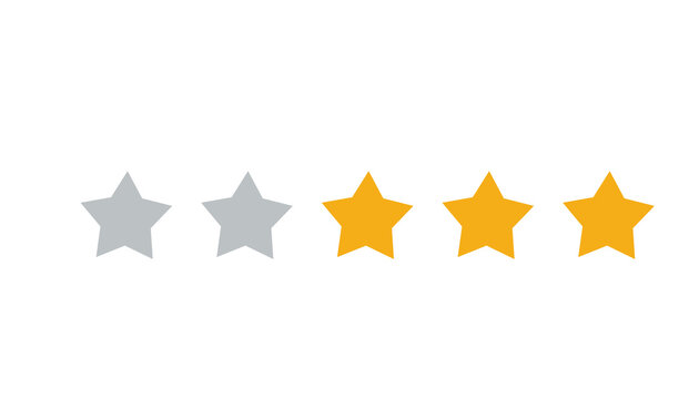 Three golden stars illuminated among gray stars indicating rating three out of five rating.