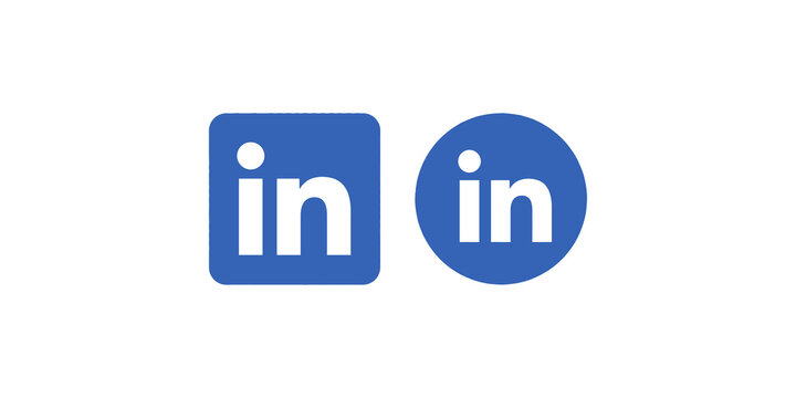 LinkedIn logo on transparent background, blue with white letters, one rounded square icon, another perfect circle icon.