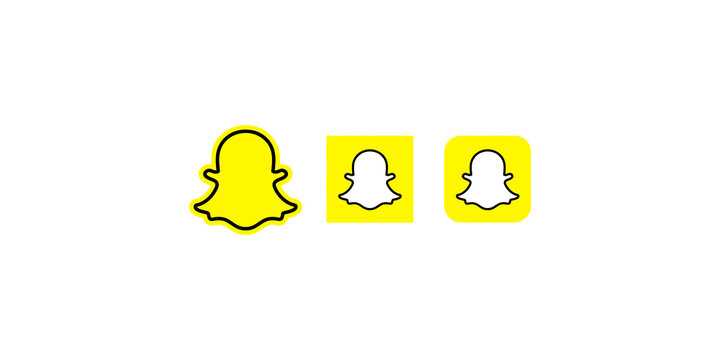 Yellow Snapchat ghost logo and icons on transparent background, popular social media messaging and communication app symbol.