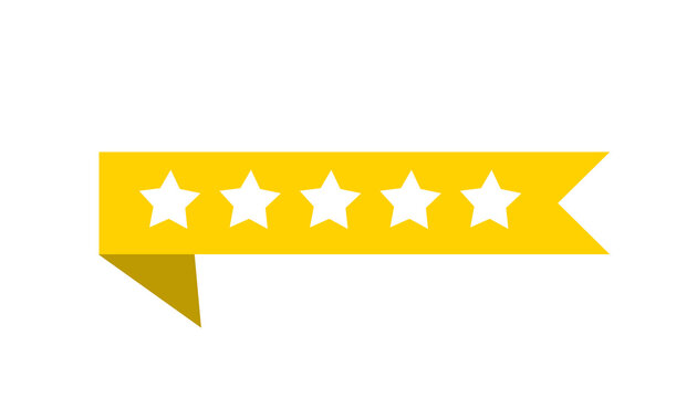 Yellow banner with five white stars on transparent background.