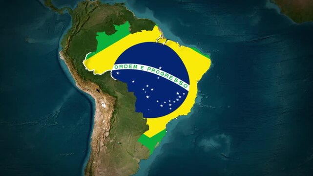 Brazil Map With Flag Colors Overlay Animation, Brazil Location Map, South America Country Map