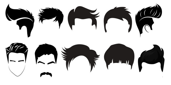 Vector Set of Modern Men Hairstyles Silhouettes Pompadour Undercut and Mustache Icons