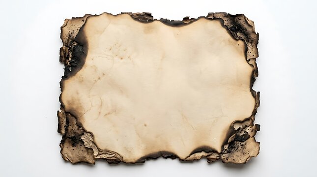 Old vintage paper sheet with burnt edges and charred borders