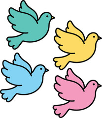 Fototapeta premium Set of colorful flying doves, symbols of peace and freedom, isolated on background