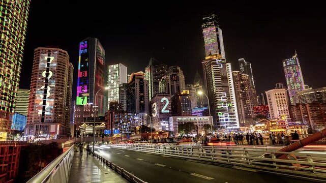 chongqing cyberpunk city with overlayed code and data on the buildings