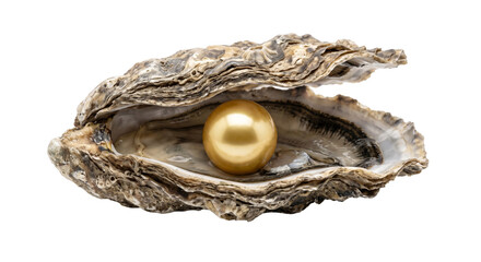 Golden pearl nestled inside a natural oyster shell, a symbol of luxury and rarity © Sapphire