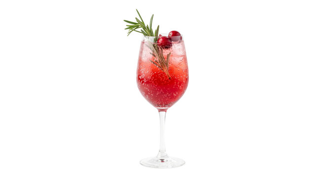 Refreshing cranberry and rosemary sparkling cocktail in a wine glass