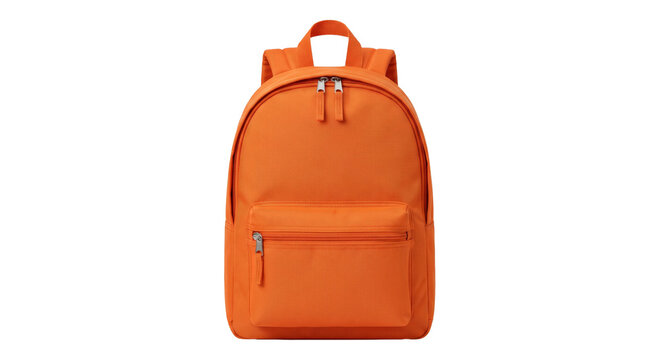 Bright orange backpack with zippered compartments and adjustable straps