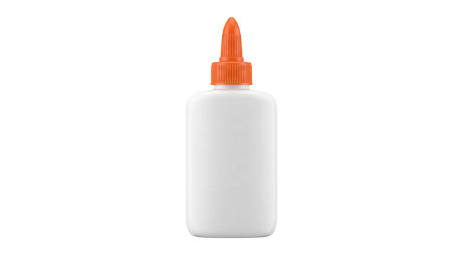 White glue bottle with orange cap and applicator tip on a clean white background