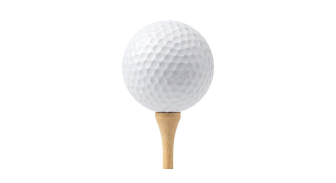 Golf ball balanced on a wooden tee, ready for a powerful drive