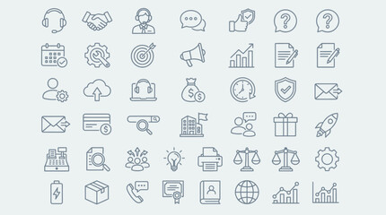 Fototapeta premium Icons representing various business operations and management tasks are arranged in a clean grid layout.