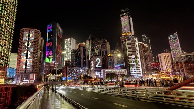 chongqing cyberpunk city with overlayed code and data on the buildings