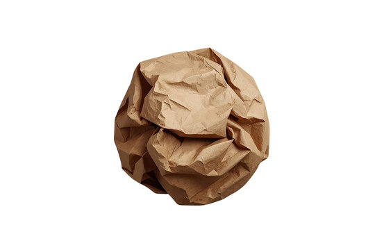 Rough brown crushed paper ball isolated