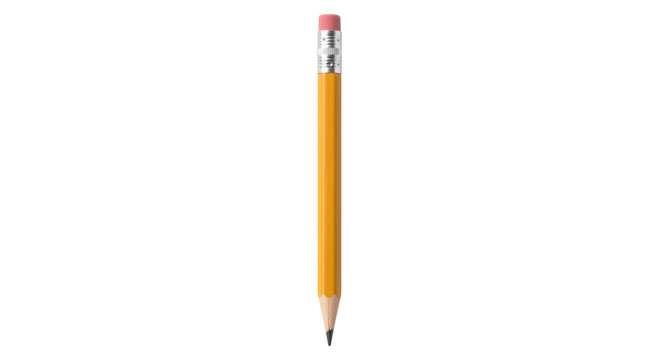 A classic yellow wooden pencil with a pink eraser and graphite tip