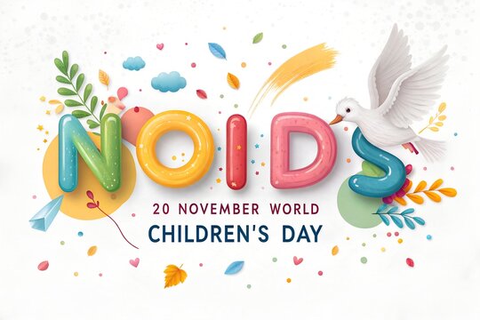 World childrens day colorful typography celebration with children, celebration