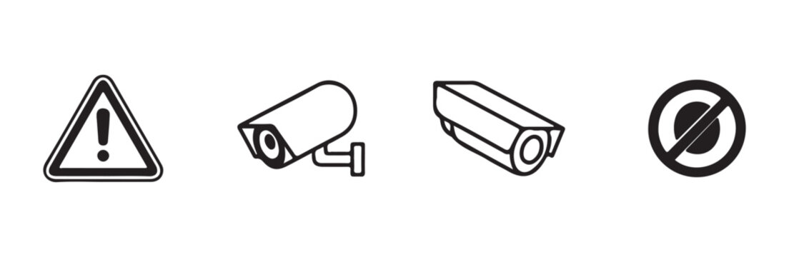 Surveillance camera icons warning sign security cctv system.