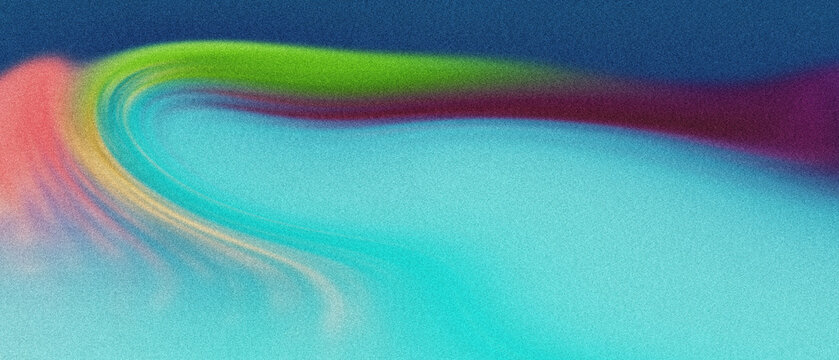 A granulated texture abstract with fluid aquamarine, deep azure, and a vivid lime green ribbon flowing over a swirling saffron and cerise arc,