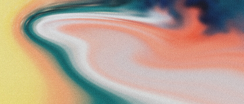 Abstract granulated flow of goldenrod, peach, teal, and deep indigo, featuring a bright white organic curve, excellent for digital backgrounds.
