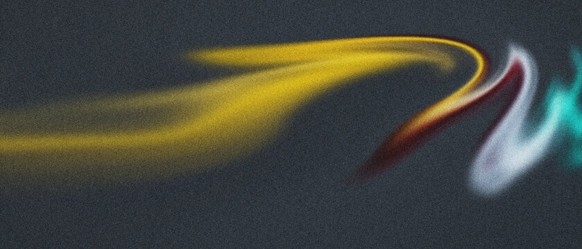 Dynamic granulated charcoal texture featuring an ethereal swirl of luminous golden, crimson, and aquamarine flowing light, perfect for modern digital