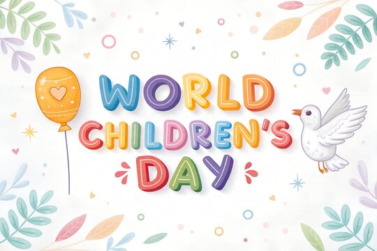 World children day colorful balloon and dove illustration on white background
