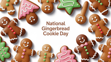 Fototapeta premium National Gingerbread Cookie Day celebration with decorated gingerbread cookies and festive shapes