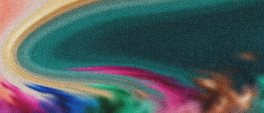 Granular deep teal backdrop features soft peach-gold curve, with vivid fuchsia, blue, and green liquid abstract forms, ideal for backgrounds.