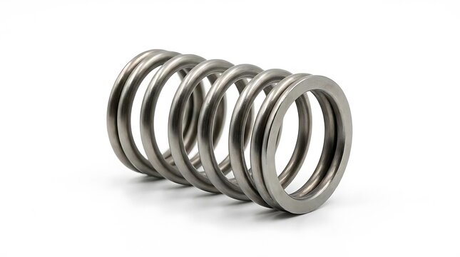 Industrial metal coil spring isolated on white background.