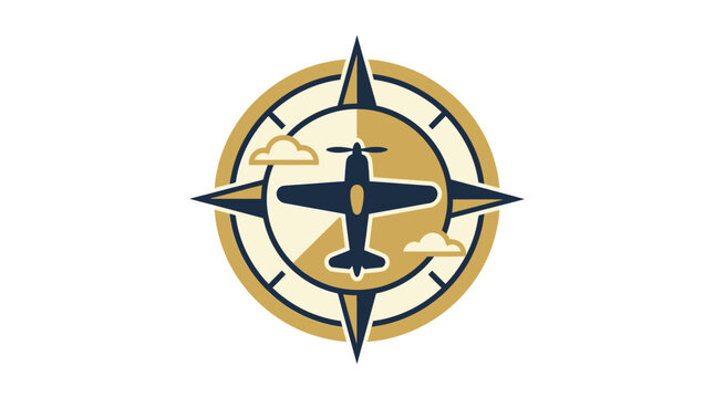 A vintage compass icon features an airplane inside