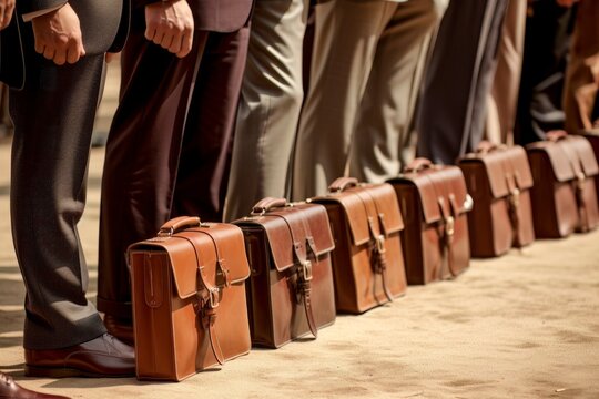 Line of Businessmen with Briefcases, Symbolizing Social Conformity
