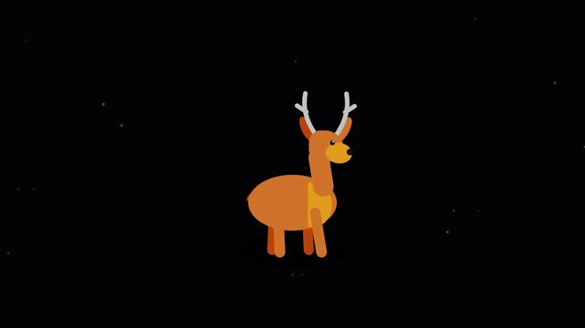 Majestic Deer in Forest at Night with Antlers, Wild Reindeer Silhouette Vector Illustration for Christmas Winter Nature and Wildlife Design