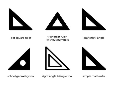 Various triangle rulers and geometry tools in black silhouette design