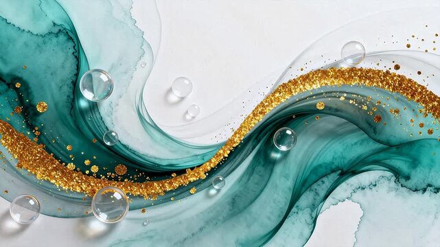 Abstract teal and gold fluid art