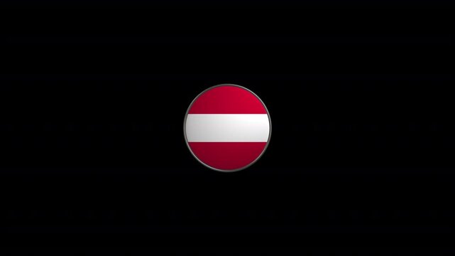 Rotating circular badge with national flag of Austria on transparent background