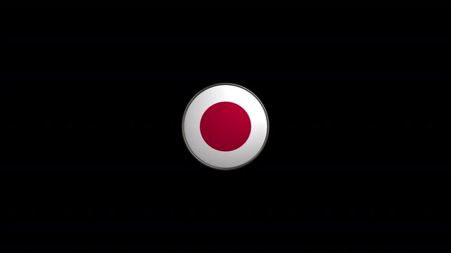 Rotating circular badge with national flag of Japan on transparent background