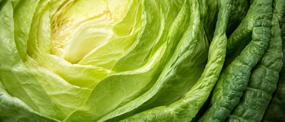 Obraz premium Layered Cabbage Leaves Forming Abstract Botanical Pattern from Pale Center to Deep Green Culinary Artwork