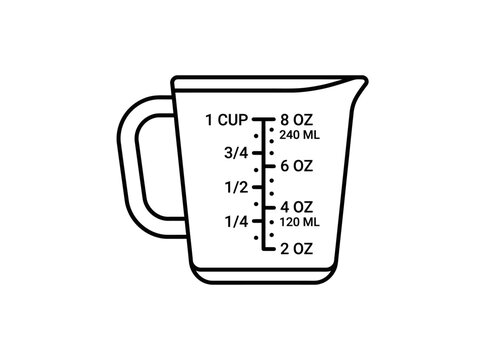 Kitchen measuring cup with liquid volume markers for cooking and baking