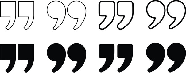Quotation mark vector icon collection with double quote, inverted comma, speech marks, solid and outline typography symbols for writing, publishing, and communication, vector, designs © Vector Creator