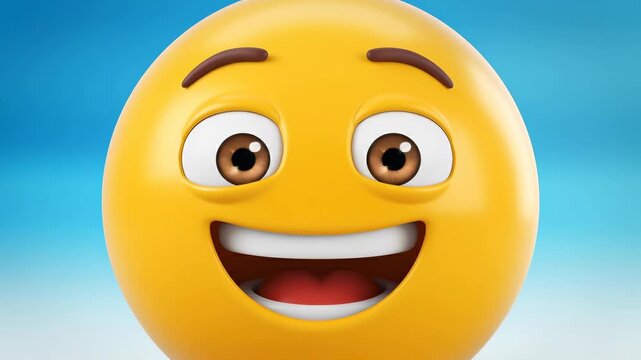 Emoji face transitioning close-up from sadness to smile, supporting reaction stickers, social media feedback, chat messaging, positive response graphics, user sentiment, and entertainment app media.