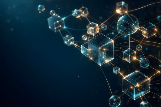 Abstract Digital Network Connection with Glowing Cubes and Spheres