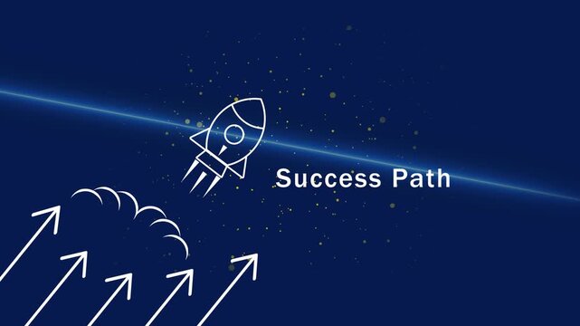 Business success path upward arrow chart with glowing lightbulb and success path concept