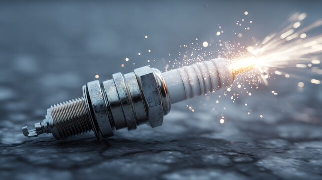 Spark plug with sparks on transparent