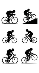 Fototapeta premium Silhouettes of cyclists riding mountain and road bikes.