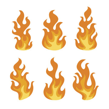 Hand drawn collection of flame icons, fire symbols