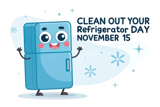 Clean out your refrigerator day november 15 cartoon illustration with appliance