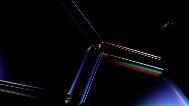 Abstract animation, background with color refraction effect on a glass hexagons, 4k seamless loop 3d animation