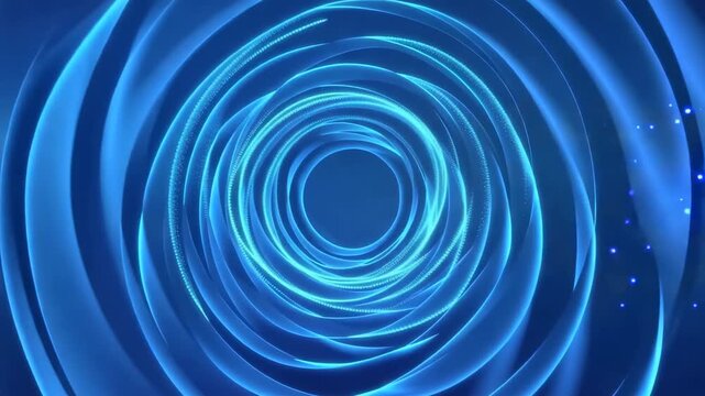 Abstract blue energy tunnel with glowing particles and light streaks moving dynamically forward